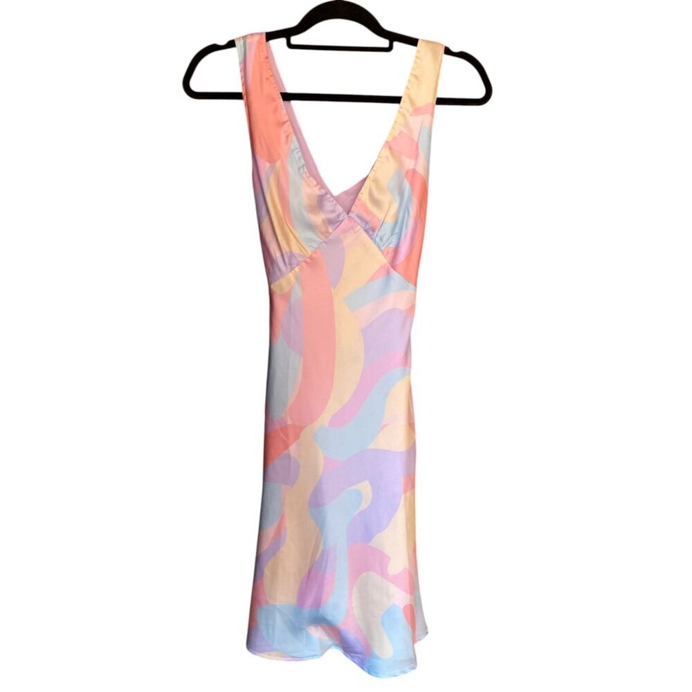 Peppermayo Psychedelic Rainbow Retro Audrey  Mini Slip Dress SZ 4 Pastel Pink